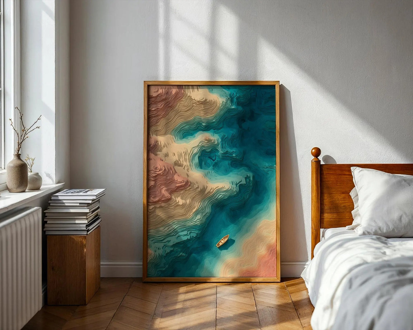 Abstract Ocean Topography Wall Art, Coastal Bathymetry Print, Modern Sea Depth Canvas