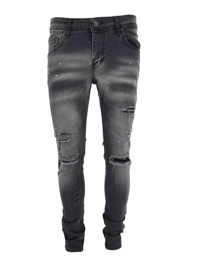 Men’s Black Slim-Fit Ripped Stretch Denim Jeans