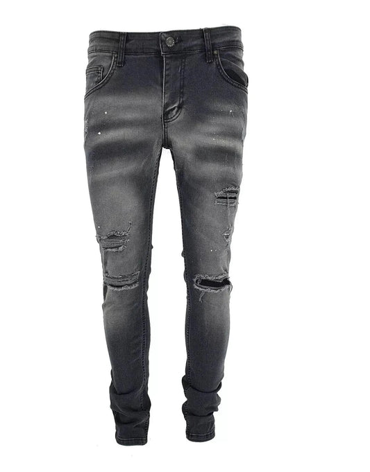 Men’s Black Slim-Fit Ripped Stretch Denim Jeans