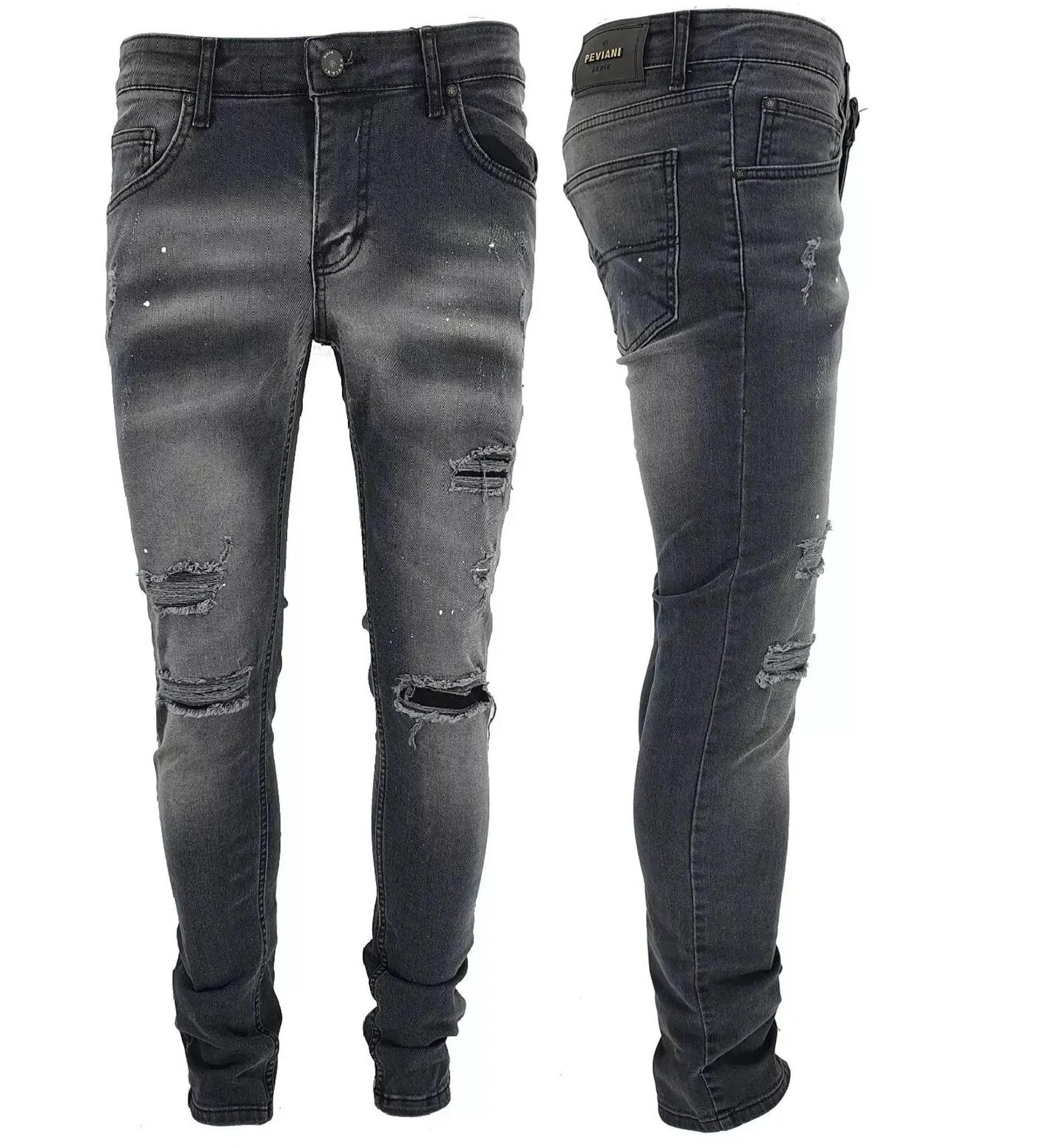 Men’s Black Slim-Fit Ripped Stretch Denim Jeans