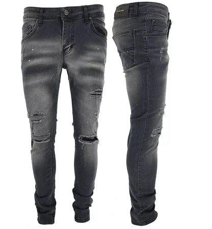 Men’s Black Slim-Fit Ripped Stretch Denim Jeans
