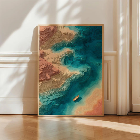 Abstract Ocean Topography Wall Art, Coastal Bathymetry Print, Modern Sea Depth Canvas