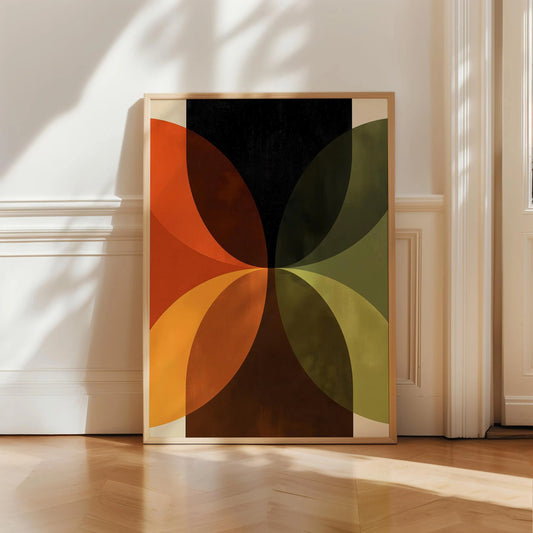 Abstract Geometric Petal Wall Art, Mid Century Floral Canvas, Neutral Modern Botanical Print
