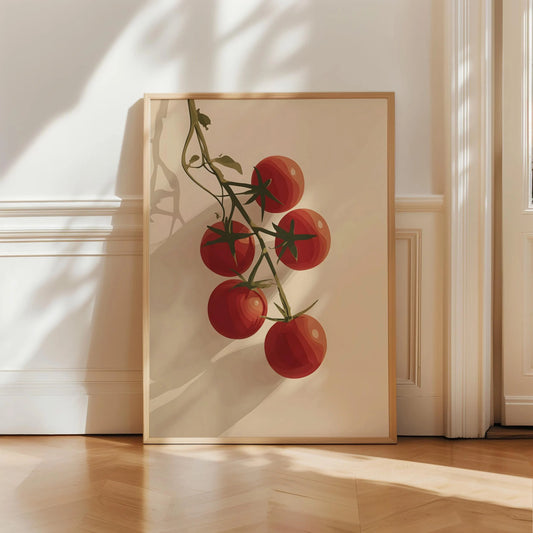Vine Tomatoes Illustration Print, Kitchen Wall Art,