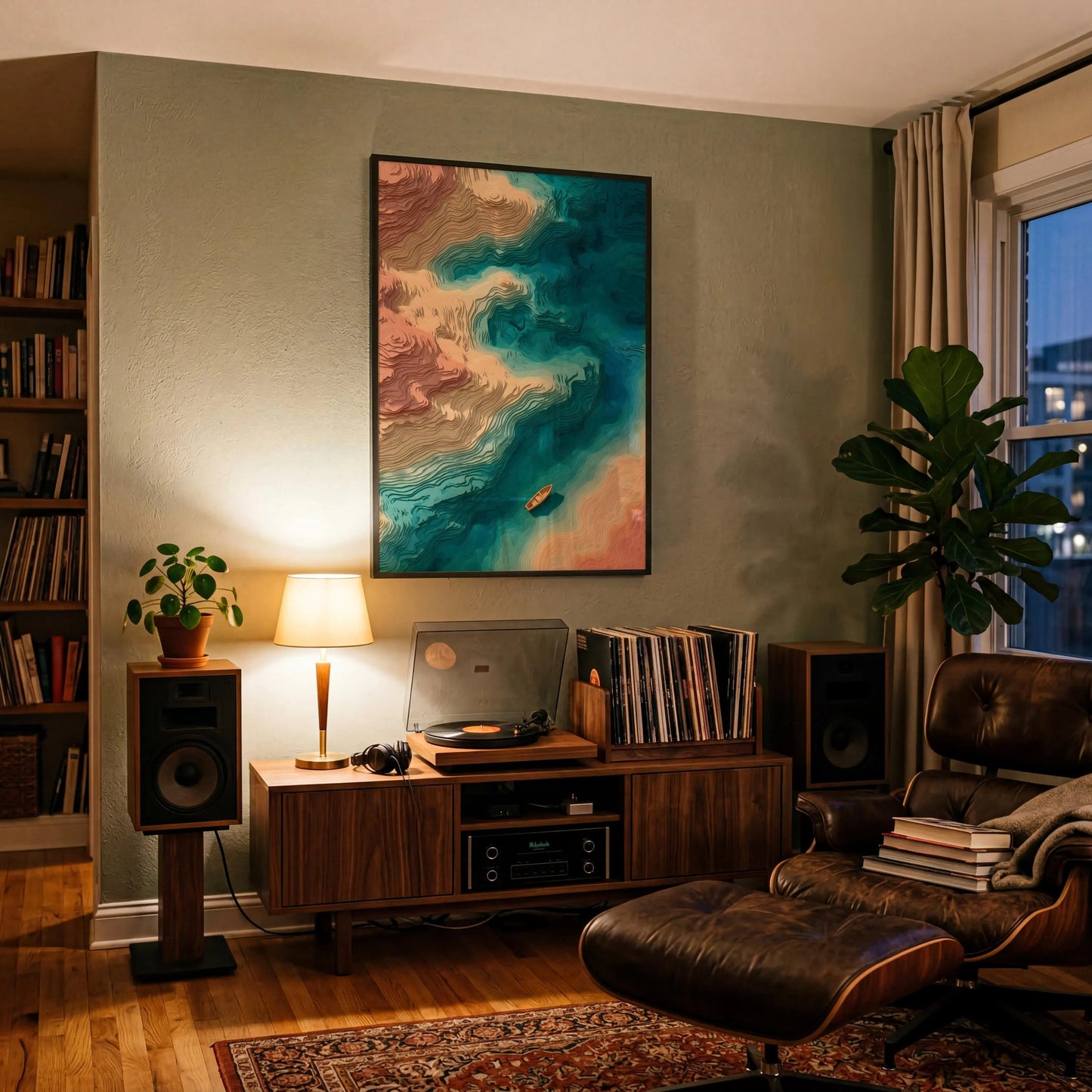 Abstract Ocean Topography Wall Art, Coastal Bathymetry Print, Modern Sea Depth Canvas