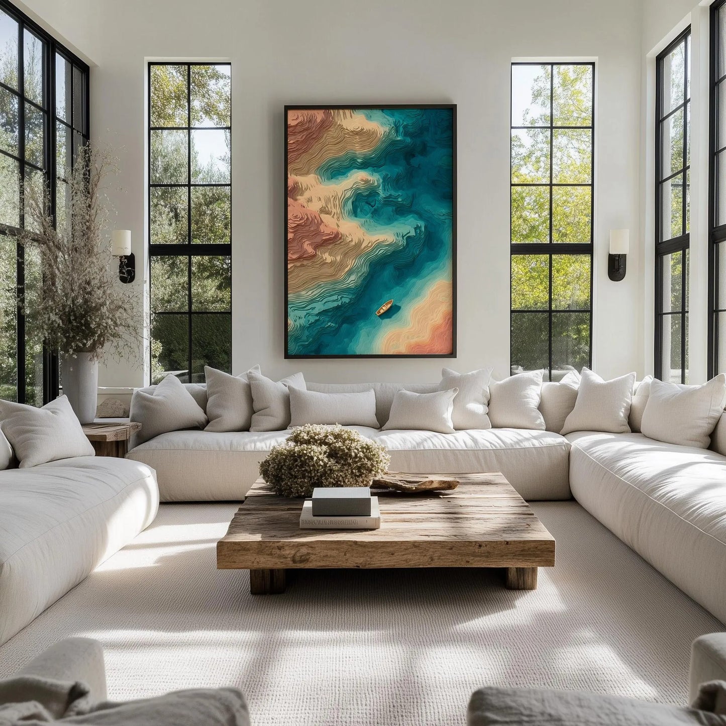 Abstract Ocean Topography Wall Art, Coastal Bathymetry Print, Modern Sea Depth Canvas